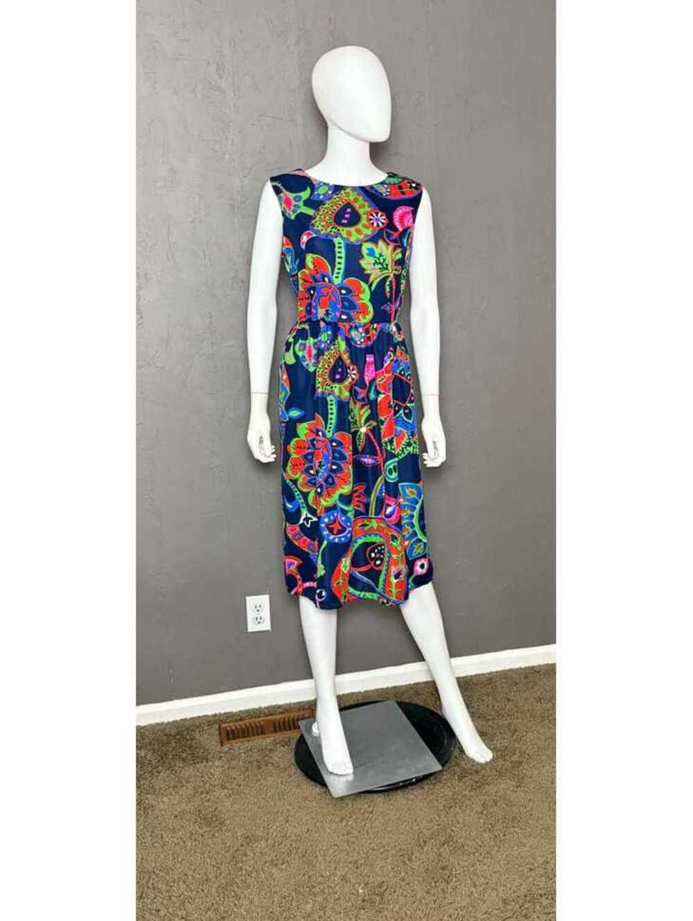 1960's Psychedelic Neon Paisley Midi Dress size Large Handmade